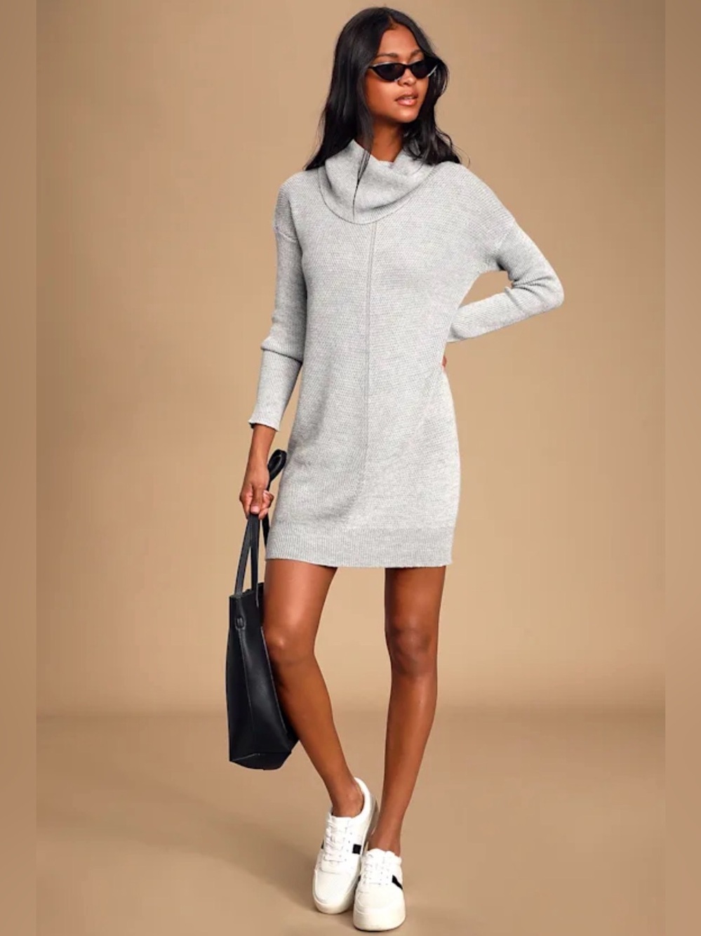 Lulus Tea Reader Light Grey Sweater Dress